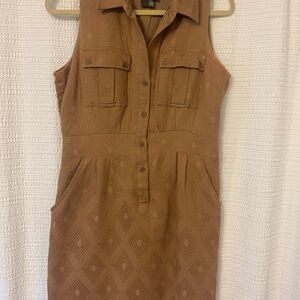 Taylor Sleeveless Brown Textured Shirt-Dress